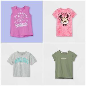 Cat & Jack New Bundle 4 Pcs Girls Short Sleeves Tee Pink Green Tank Tops S 6/ 6X